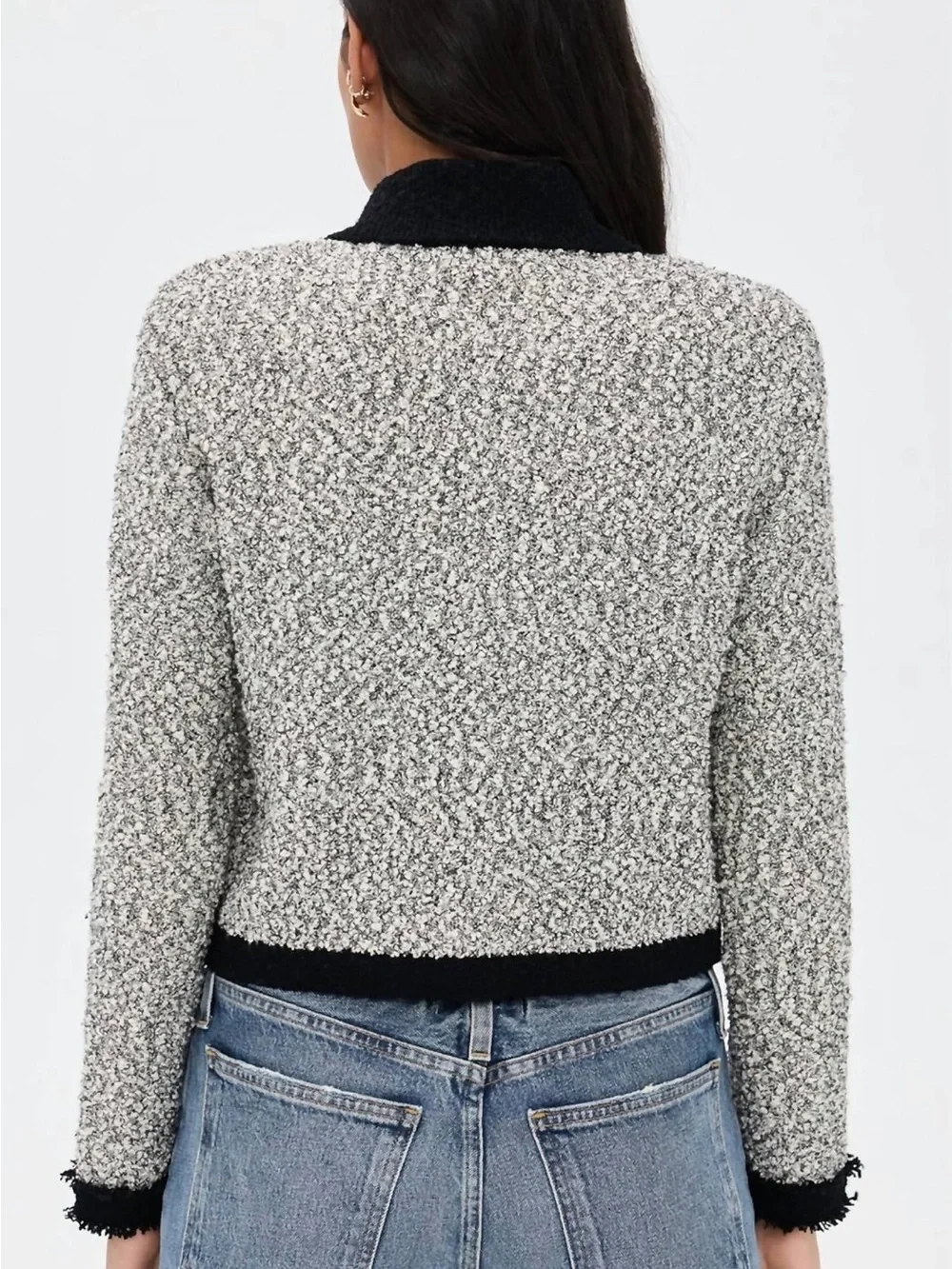 L’AGENCE Arielle Tweed Bouclé Jacket White Black Gold Buttons Designer